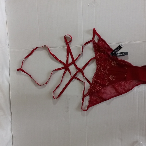 ADORE ME One-Piece Panty Strappy Body Neck Lingerie Burgundy/Gold Florals Sz L - Picture 1 of 7